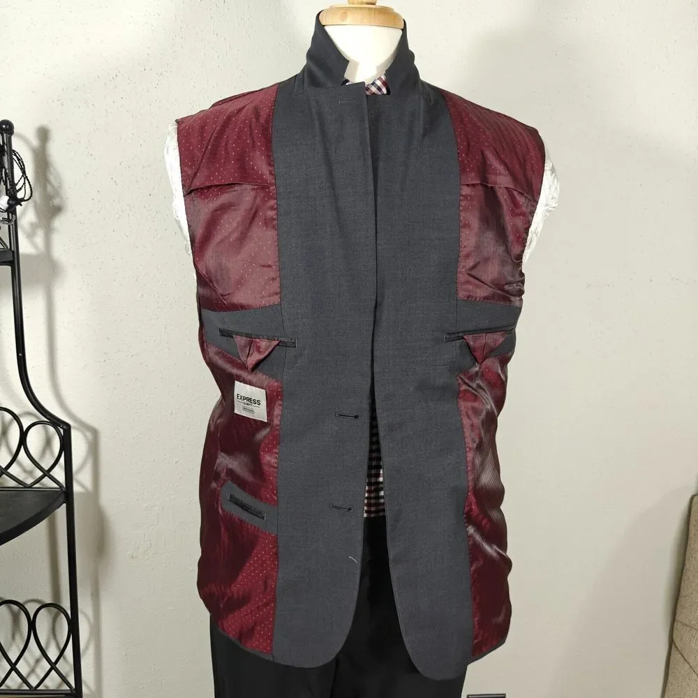 Express Photographer‎ Men's Sport Coat Blazer CH Gray Wool Blend Slim Fit 42L